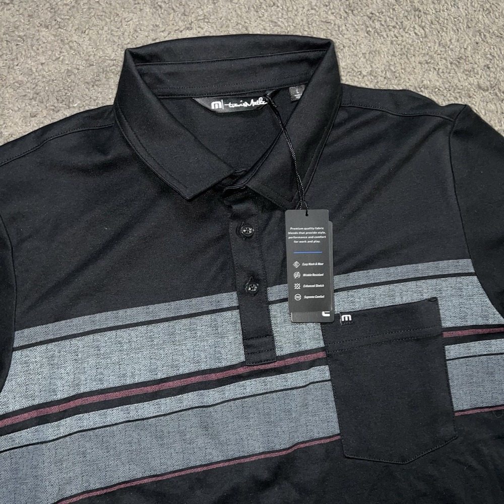 NWT Travis Mathew Cape York Black Patterned Golf Polo Shirt Mens Large